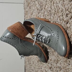 Frye Maggie Perforated Wingtip Oxford Heels Gray Leather Sz 6 Custom Paint
